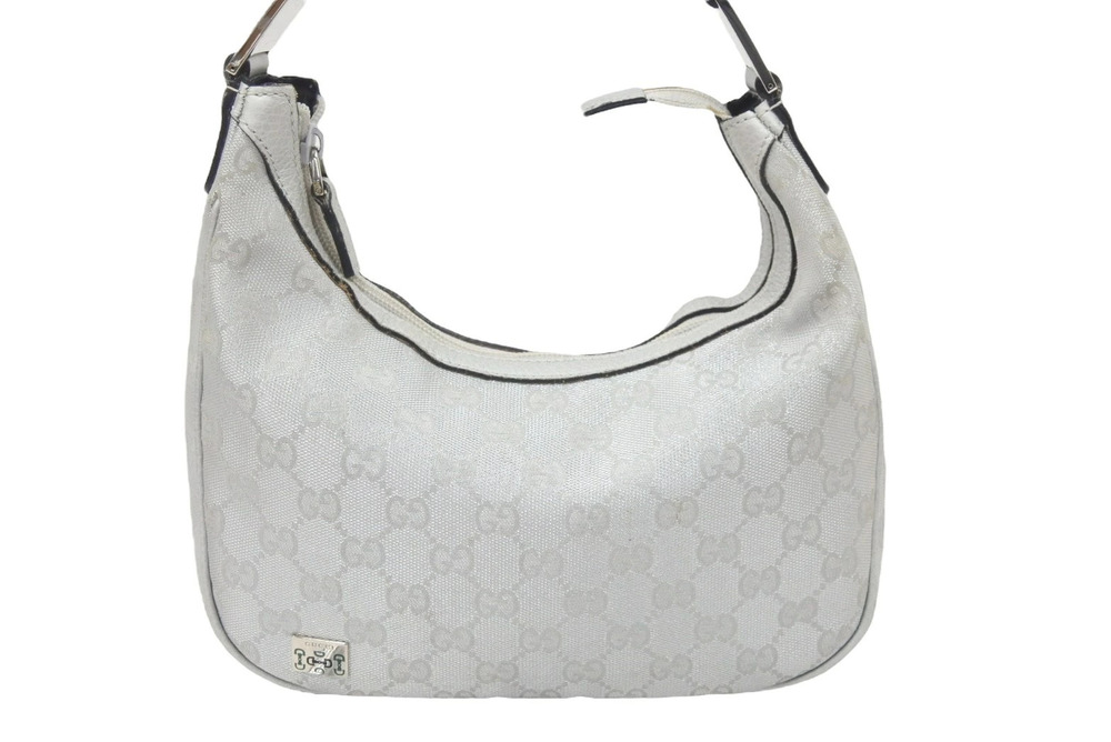 Gucci handbag silver handle GG one bag shoulder leather canvas tote Silver